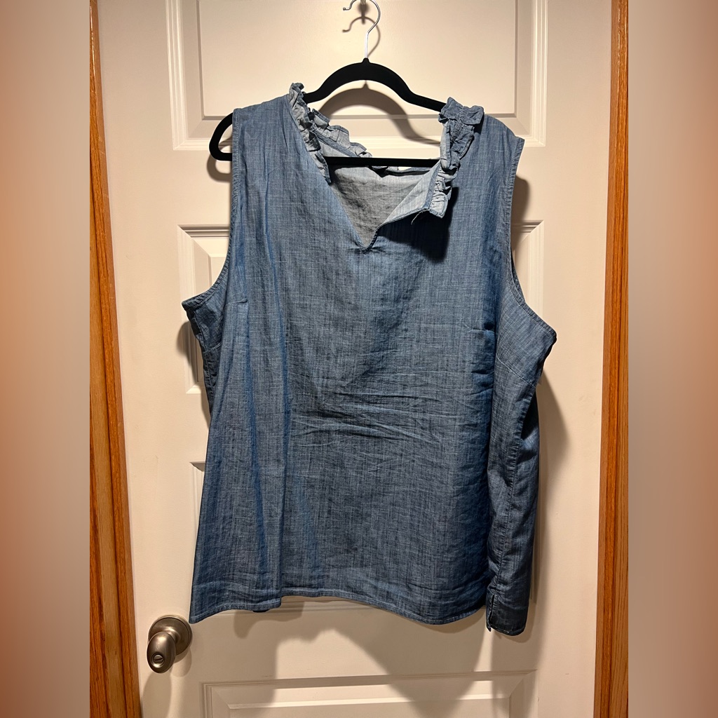 Ruffle Neck Denim Shell